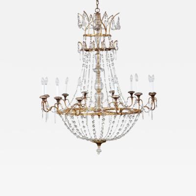 Italian Early 19th c Gilt and Crystal Chandelier