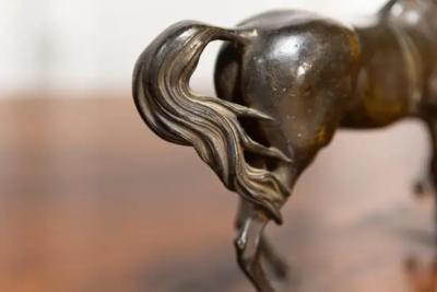 Italian Early 20th Century Bronze Horse Sculpture on Rectangular Wooden Base
