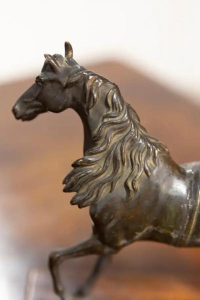 Italian Early 20th Century Bronze Horse Sculpture on Rectangular Wooden Base
