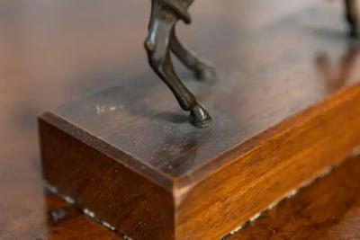 Italian Early 20th Century Bronze Horse Sculpture on Rectangular Wooden Base