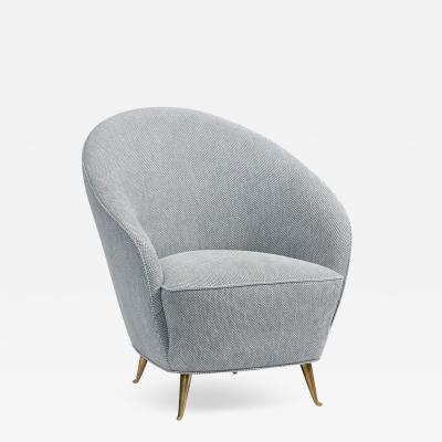 Italian Elegant Lounge Chair with Brass Legs 1950s