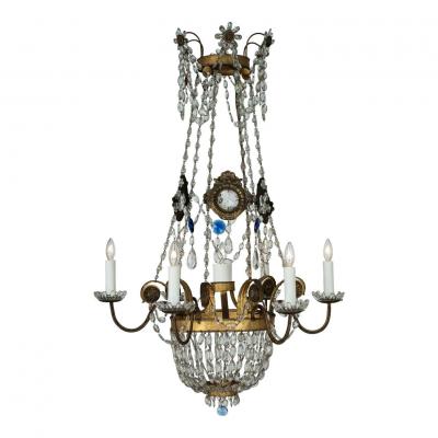 Italian Empire Crystal Beaded and Gilt Tole Chandelier