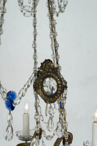 Italian Empire Crystal Beaded and Gilt Tole Chandelier