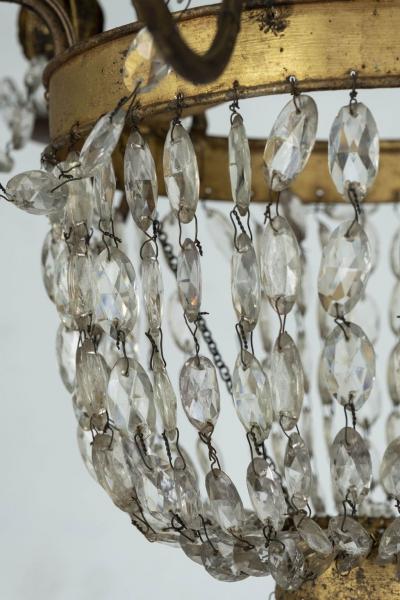 Italian Empire Crystal Beaded and Gilt Tole Chandelier