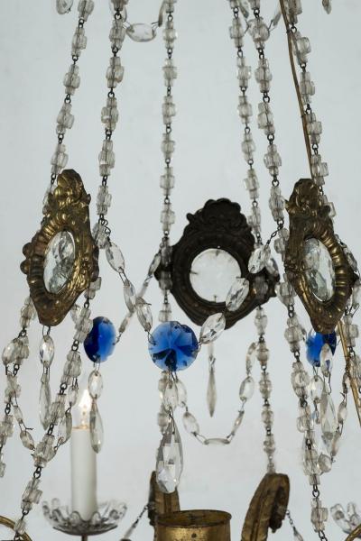 Italian Empire Crystal Beaded and Gilt Tole Chandelier