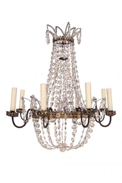 Italian Empire Crystal and Gilt Tole Chandelier