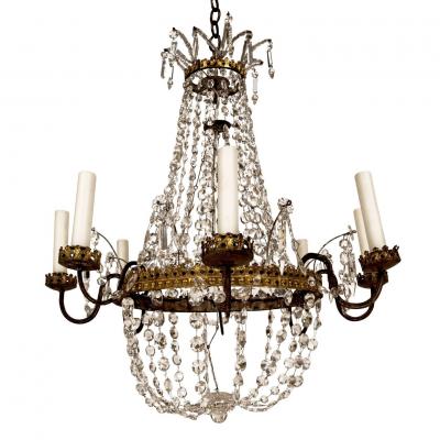 Italian Empire Crystal and Gilt Tole Chandelier