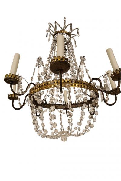 Italian Empire Crystal and Gilt Tole Chandelier
