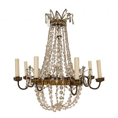Italian Empire Crystal and Gilt Tole Chandelier