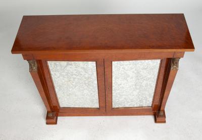 Italian Empire Style Burlwood Sideboard Credenza With Mirrored Front Door