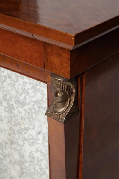 Italian Empire Style Burlwood Sideboard Credenza With Mirrored Front Door