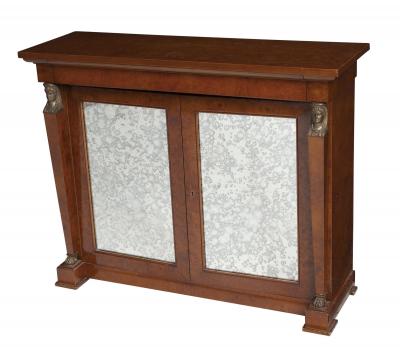 Italian Empire Style Burlwood Sideboard Credenza With Mirrored Front Door