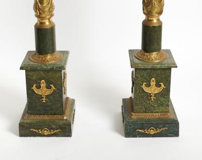 Italian Empire Style Gilt Bronze Green Marble Pedestal Sold Individually
