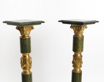 Italian Empire Style Gilt Bronze Green Marble Pedestal Sold Individually