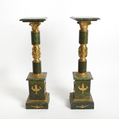 Italian Empire Style Gilt Bronze Green Marble Pedestal Sold Individually