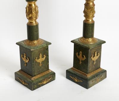 Italian Empire Style Gilt Bronze Green Marble Pedestal Sold Individually