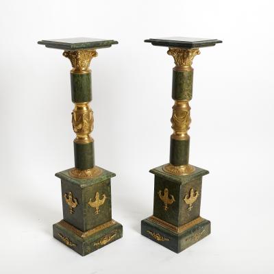 Italian Empire Style Gilt Bronze Green Marble Pedestal Sold Individually