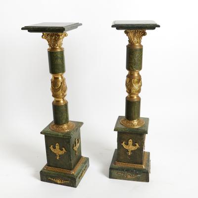 Italian Empire Style Gilt Bronze Green Marble Pedestal Sold Individually