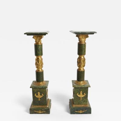 Italian Empire Style Gilt Bronze Green Marble Pedestal Sold Individually