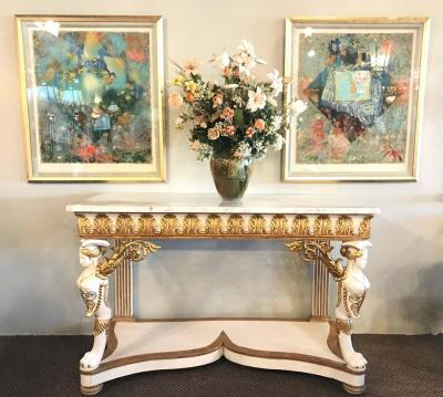 Italian Empire White Painted and Parcel Gilt Console Table circa 1825