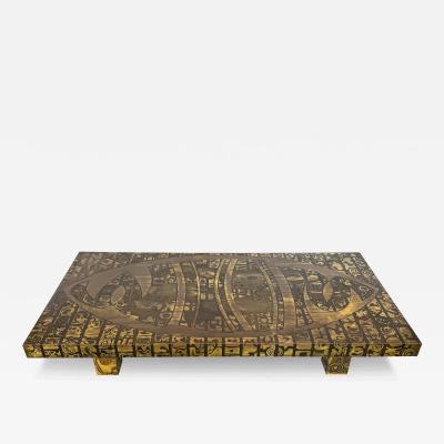 Italian Etched Bronze Coffee Table with Abstract Motif