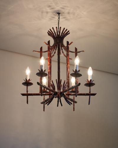 Italian Faux Bamboo Metal Chandelier 1970s