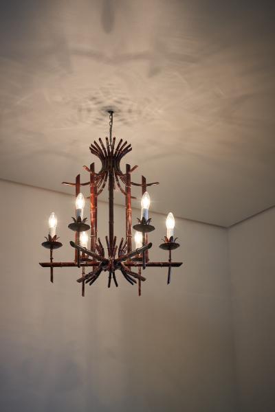 Italian Faux Bamboo Metal Chandelier 1970s