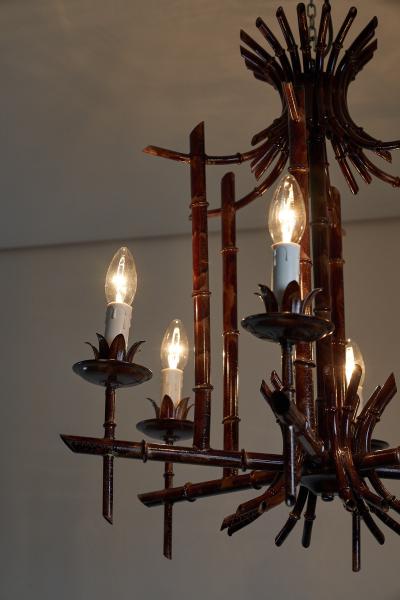 Italian Faux Bamboo Metal Chandelier 1970s