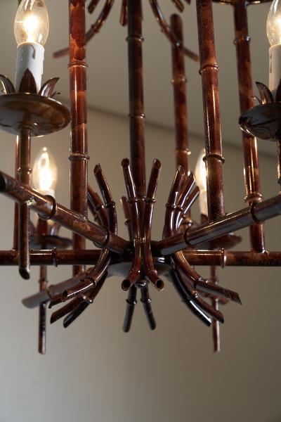 Italian Faux Bamboo Metal Chandelier 1970s