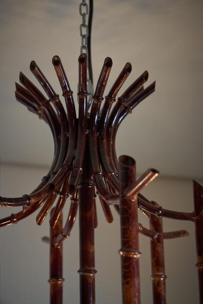 Italian Faux Bamboo Metal Chandelier 1970s