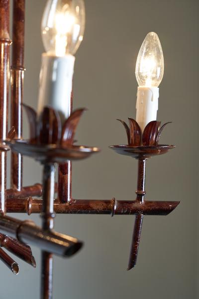 Italian Faux Bamboo Metal Chandelier 1970s