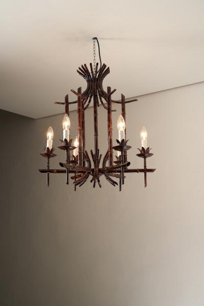 Italian Faux Bamboo Metal Chandelier 1970s