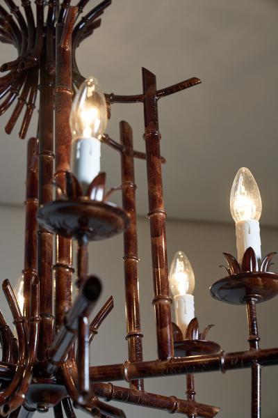 Italian Faux Bamboo Metal Chandelier 1970s