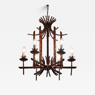 Italian Faux Bamboo Metal Chandelier 1970s
