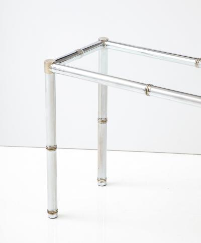 Italian Faux Chrome Bamboo Console Table 1970 Italy