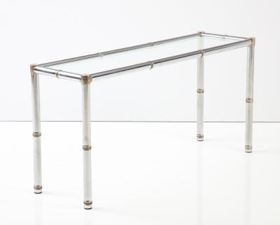 Italian Faux Chrome Bamboo Console Table 1970 Italy
