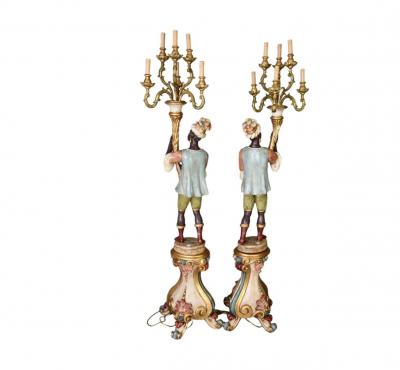 Italian Figural Standing Candelabra Floor Lamp Early 20th Century