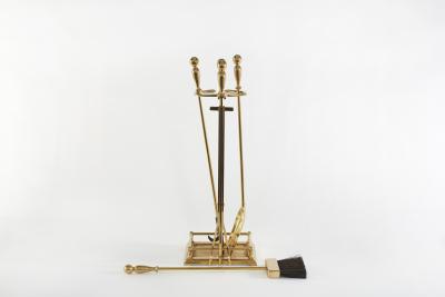 Italian Five Piece Solid Brass Fireplace Tool Set