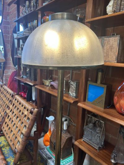 Italian Floor Lamp with Domed Textured Glass Shade 1970s