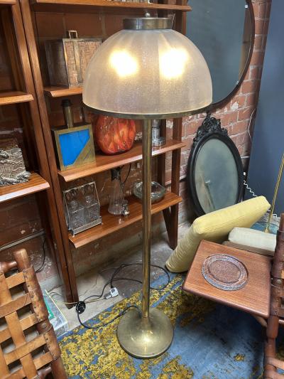 Italian Floor Lamp with Domed Textured Glass Shade 1970s
