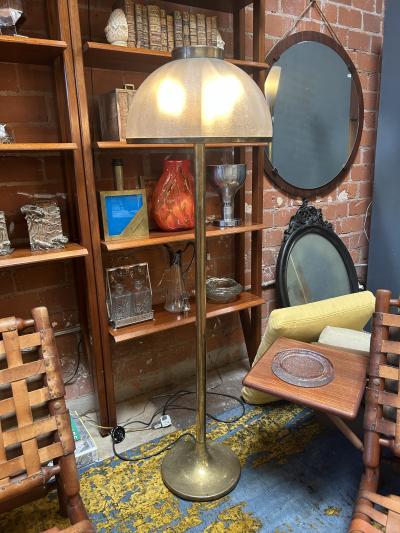 Italian Floor Lamp with Domed Textured Glass Shade 1970s