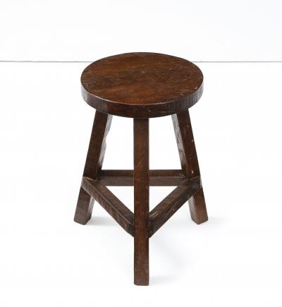 Italian Folk Art Rustic Walnut Tripod Stool