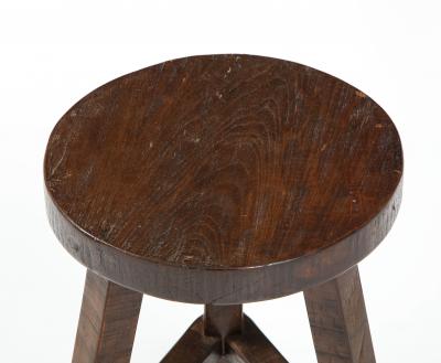 Italian Folk Art Rustic Walnut Tripod Stool