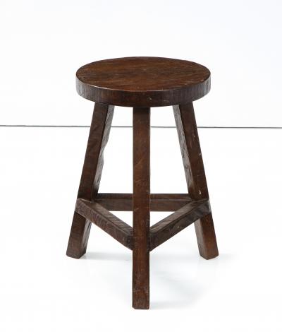 Italian Folk Art Rustic Walnut Tripod Stool