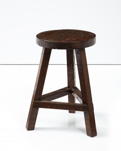 Italian Folk Art Rustic Walnut Tripod Stool