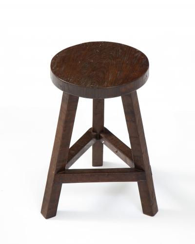 Italian Folk Art Rustic Walnut Tripod Stool