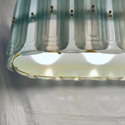 Italian Fontana Arte Style Pearl Aqua Blue Murano Glass Oval Brass Chandelier