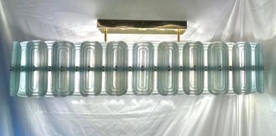 Italian Fontana Arte Style Pearl Aqua Blue Murano Glass Oval Brass Chandelier