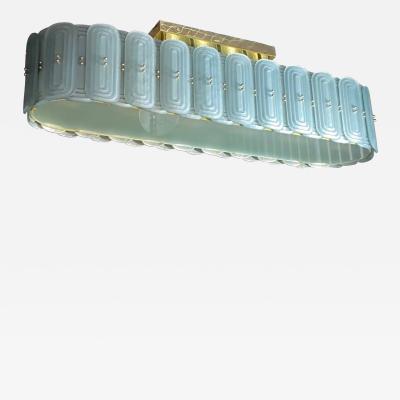 Italian Fontana Arte Style Pearl Aqua Blue Murano Glass Oval Brass Chandelier