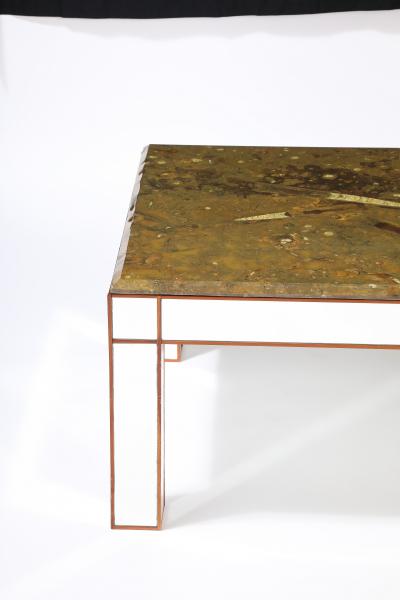 Italian Fossilized Marble and Mirrored Cocktail Table circa 1950